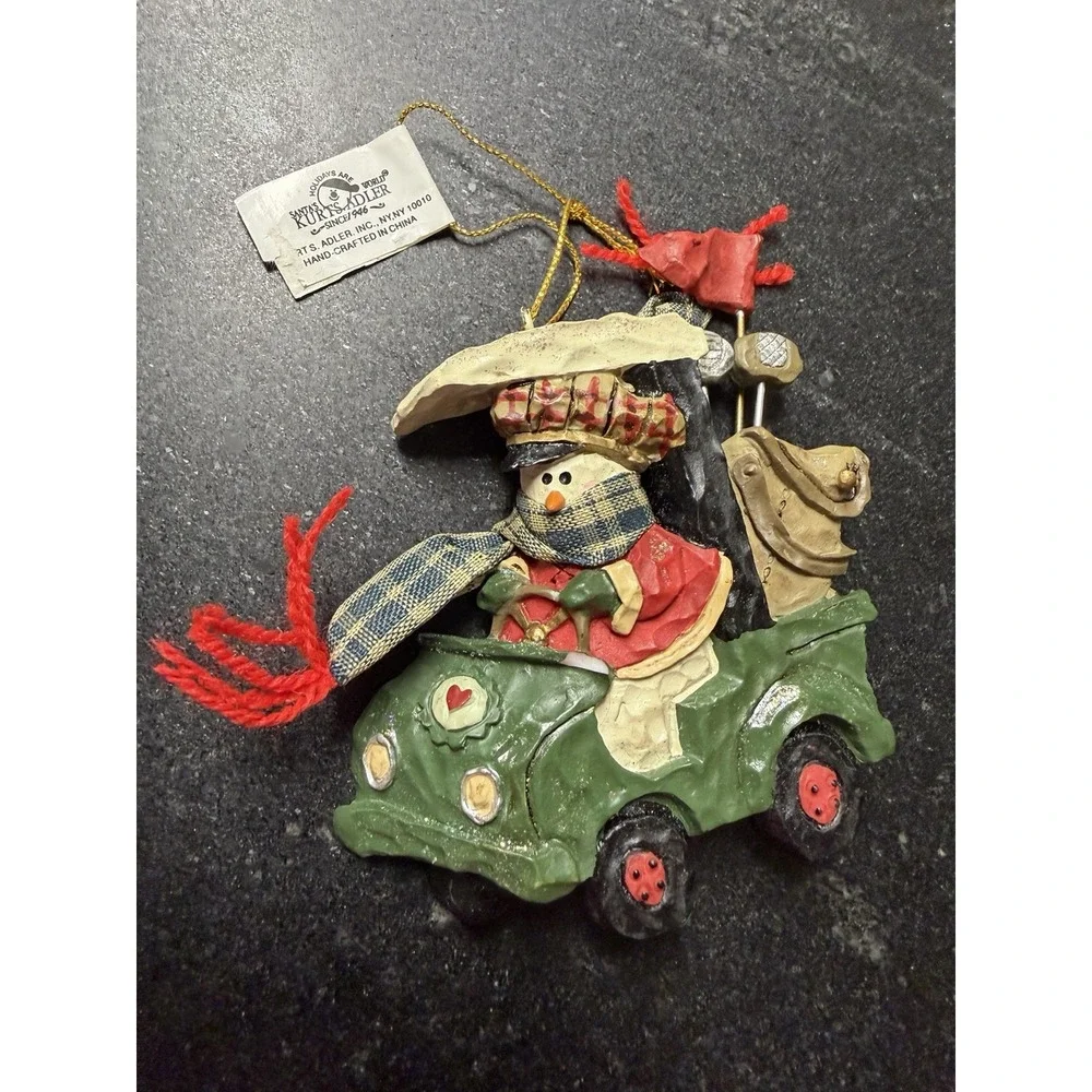 Vintage Kurt S Adler Santa's World Snowman Car Christmas Ornament 4